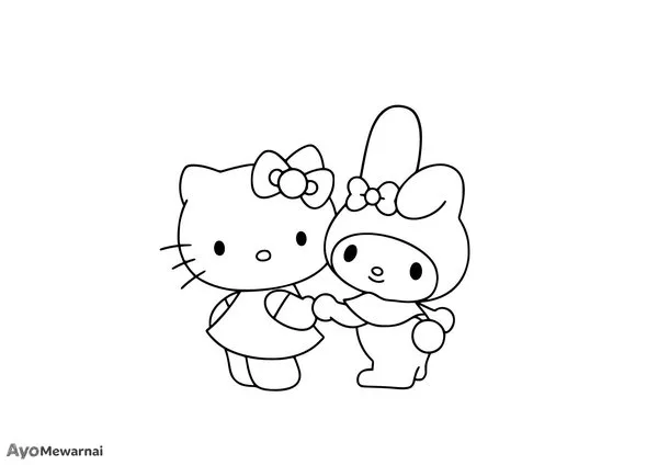 Gambar Mewarnai Hello Kitty dan My Melody
