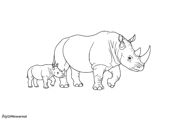 Gambar Mewarnai Ibu dan Anak Badak