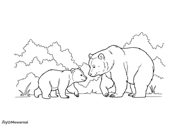 Gambar Mewarnai Ibu dan Anak Beruang