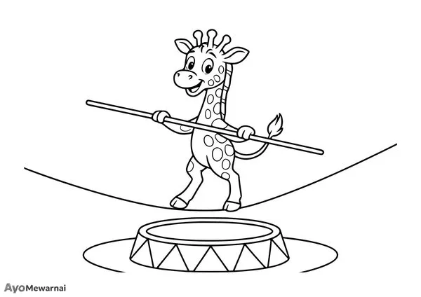 Gambar Mewarnai Jerapah Bermain Sirkus