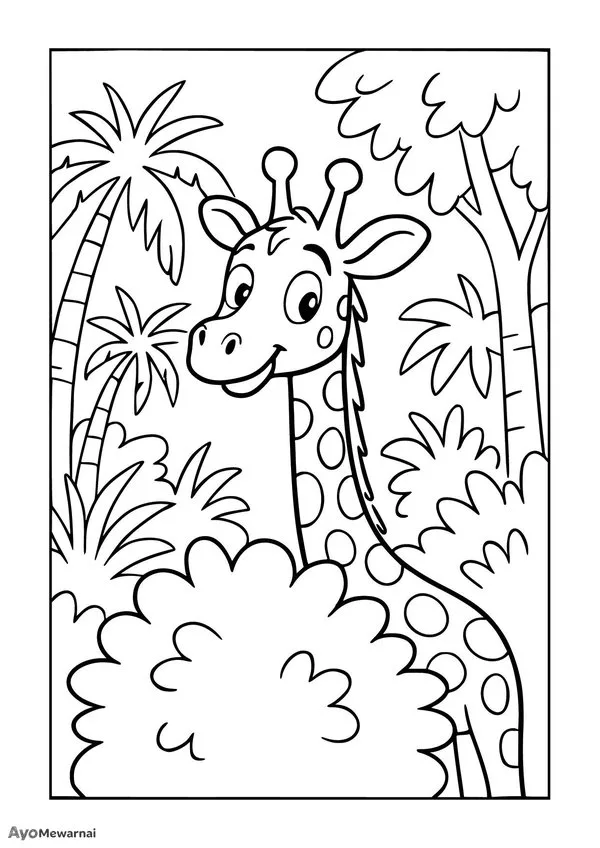 Gambar Mewarnai Jerapah Bersembunyi