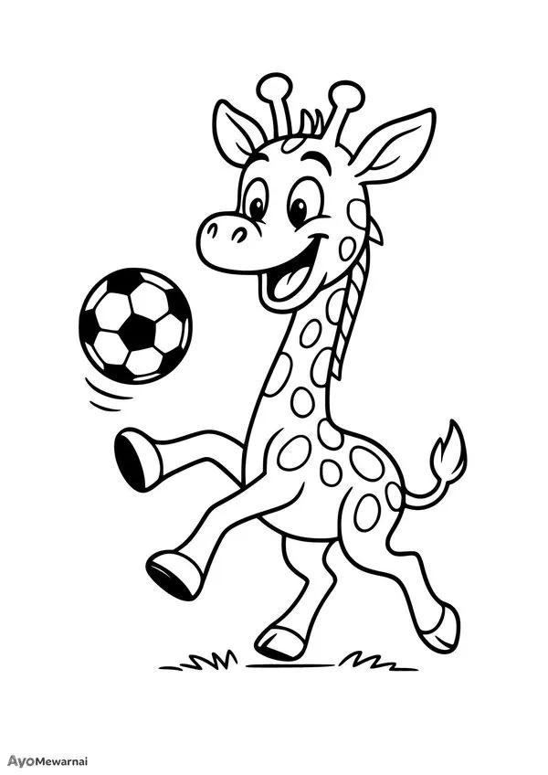 Gambar Mewarnai Jerapah Main Bola