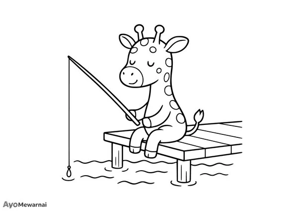 Gambar Mewarnai Jerapah Memancing