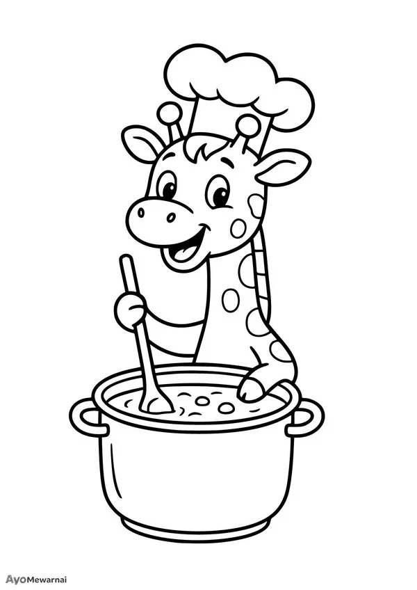 Gambar Mewarnai Jerapah Memasak