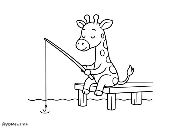 Gambar Mewarnai Jerapah Sedang Memancing