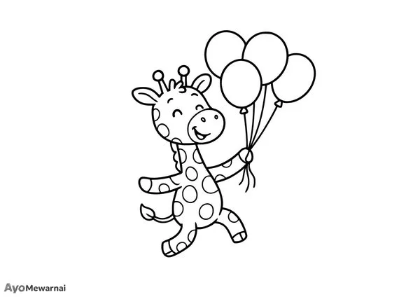 Gambar Mewarnai Jerapah dan Balon
