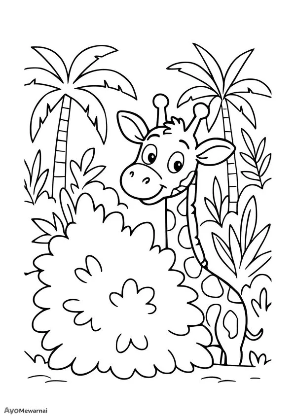 Gambar Mewarnai Jerapah di Hutan