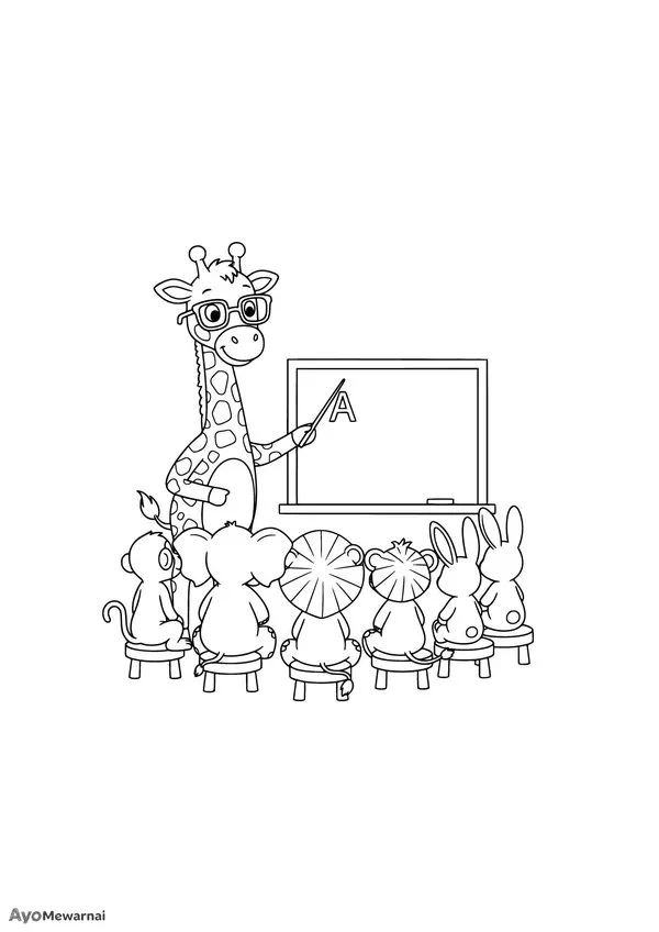 Gambar Mewarnai Jerapah di Ruang Kelas