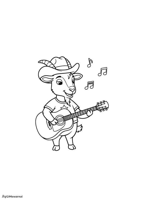 Gambar Mewarnai Kambing Main Musik