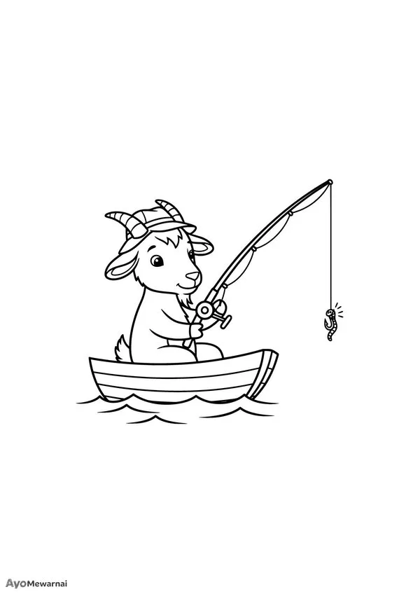 Gambar Mewarnai Kambing Memancing