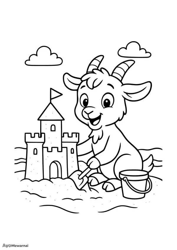 Gambar Mewarnai Kambing Membuat Istana Pasir