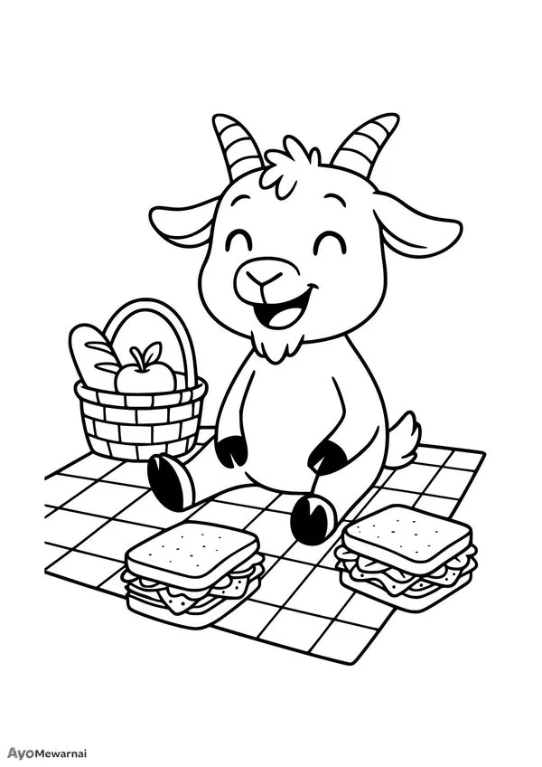 Gambar Mewarnai Kambing Piknik