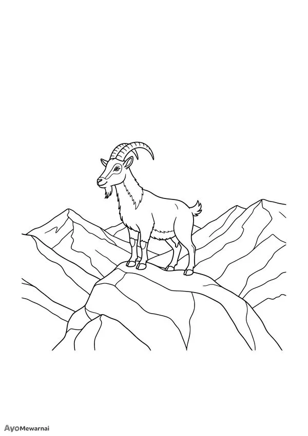 Gambar Mewarnai Kambing di Atas Batu