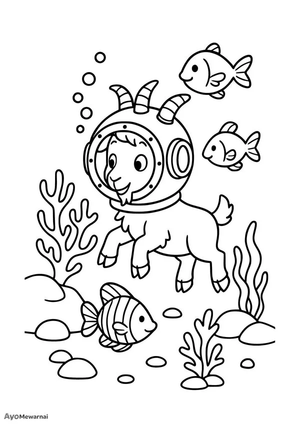 Gambar Mewarnai Kambing di Bawah Laut