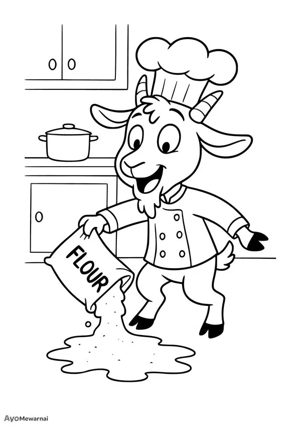 Gambar Mewarnai Kambing di Dapur