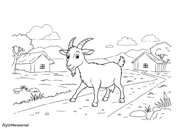 Gambar Mewarnai Kambing di Desa