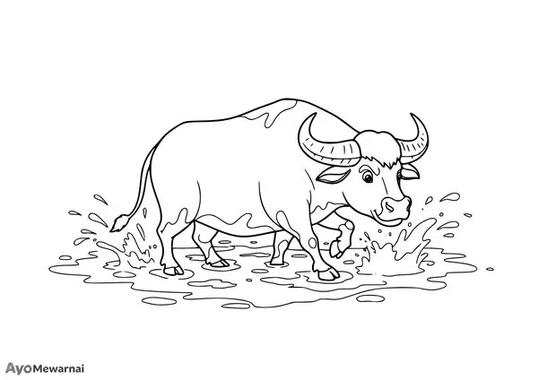 Gambar Mewarnai Kerbau Bermain Lumpur Tebal