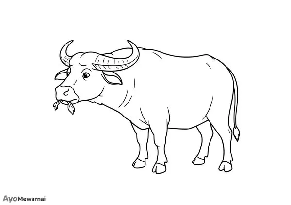 Gambar Mewarnai Kerbau Makan Rumput