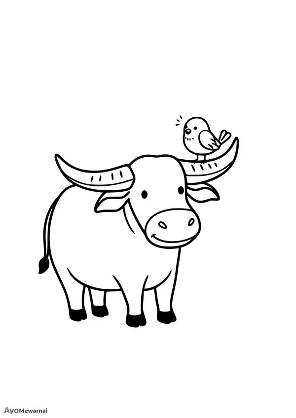 Gambar Mewarnai Kerbau dan Burung