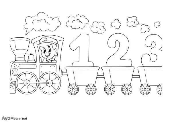 Gambar Mewarnai Kereta Api Angka