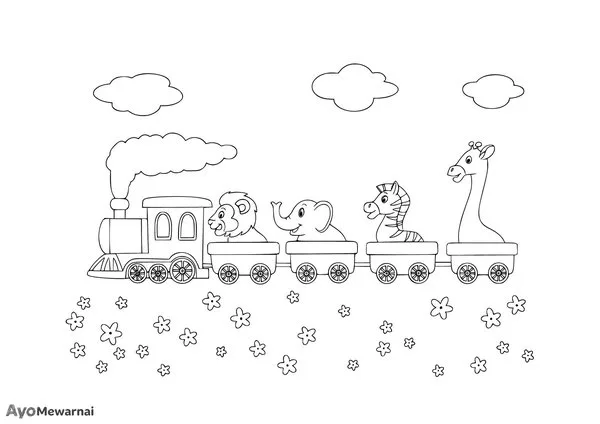 Gambar Mewarnai Kereta Api Kebun Binatang