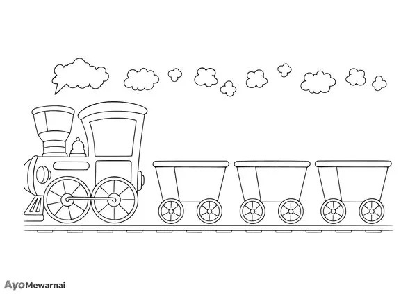 Gambar Mewarnai Kereta Api Uap dan Gerbong Kosong