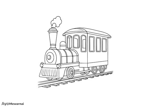 Gambar Mewarnai Kereta Api Uap dan Satu Gerbong