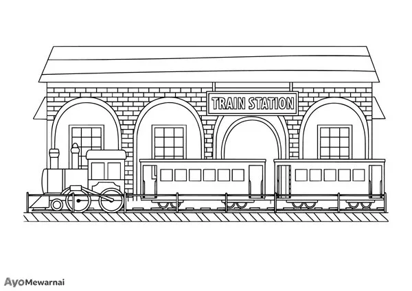 Gambar Mewarnai Kereta Api di Stasiun Bata