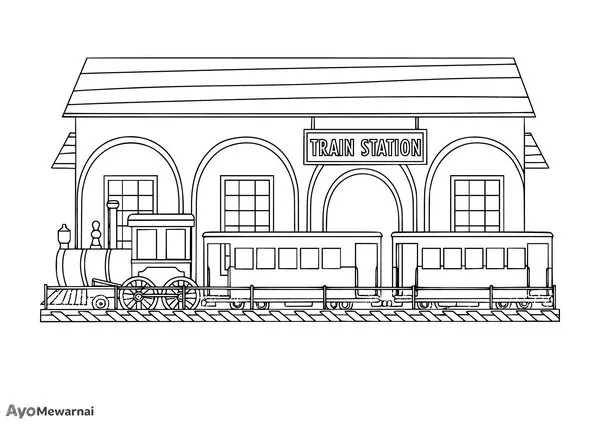 Gambar Mewarnai Kereta Api di Stasiun