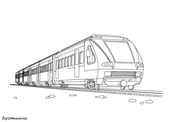 Gambar Mewarnai Kereta Komuter Modern Melaju