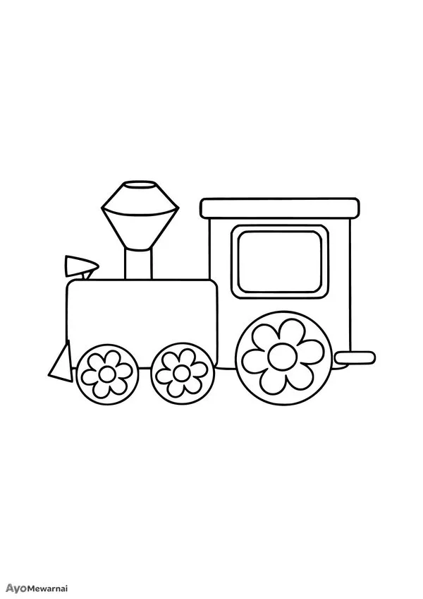 Gambar Mewarnai Kereta Mainan Bunga