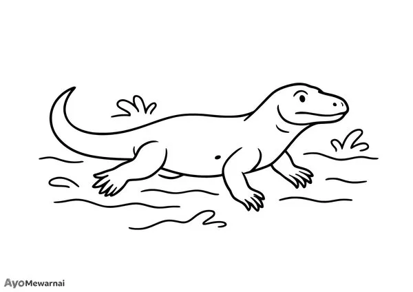 Gambar Mewarnai Komodo Berjalan