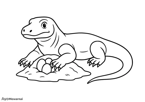 Gambar Mewarnai Komodo Menjaga Telur