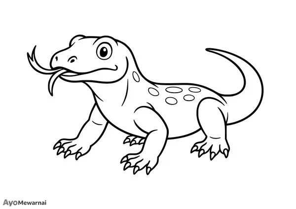 Gambar Mewarnai Komodo Menjulurkan Lidah