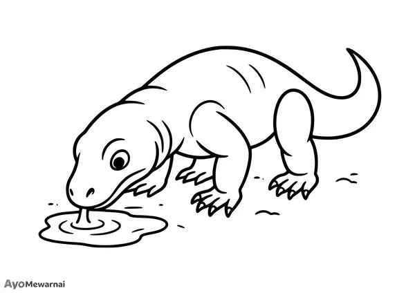 Gambar Mewarnai Komodo Minum Air