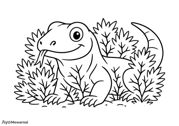 Gambar Mewarnai Komodo di Antara Semak