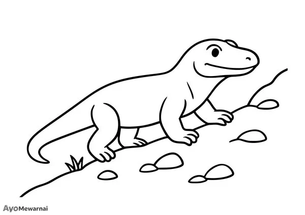 Gambar Mewarnai Komodo di Lereng Bukit