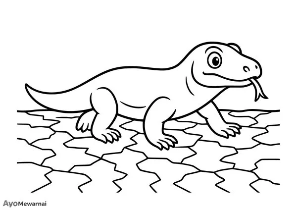 Gambar Mewarnai Komodo di Lumpur Kering