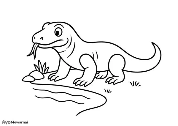 Gambar Mewarnai Komodo di Tepi Air