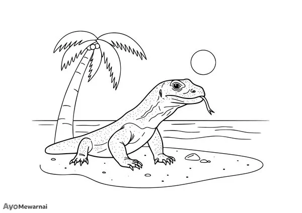 Gambar Mewarnai Komodo di Tepi Pantai