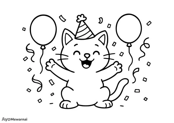 Gambar Mewarnai Kucing Merayakan Pesta