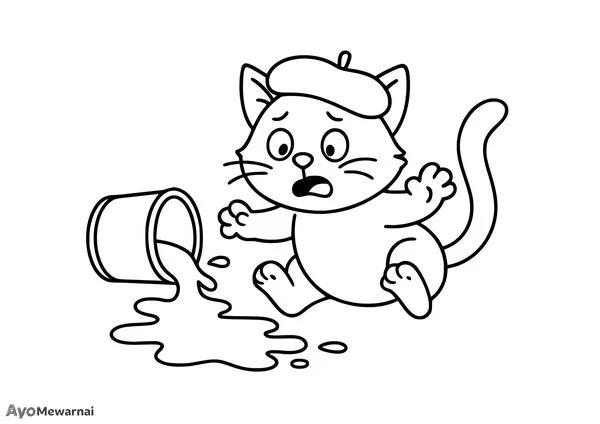 Gambar Mewarnai Kucing Pengecat Rumah