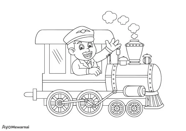Gambar Mewarnai Masinis Kereta Uap