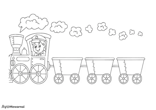 Gambar Mewarnai Masinis dan Kereta Uapnya