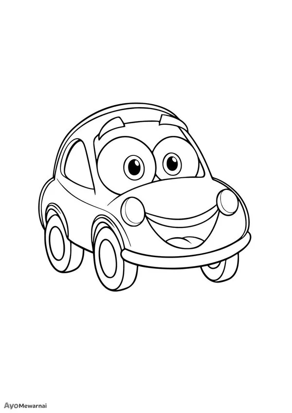 Gambar Mewarnai Mobil Berkarakter Ceria