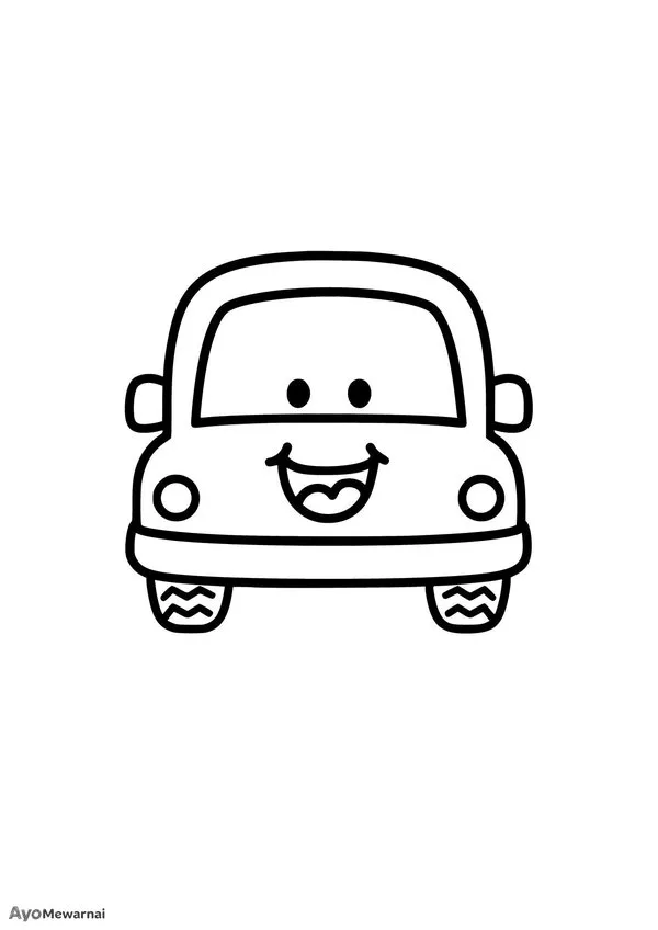 Gambar Mewarnai Mobil Kartun Wajah Ceria