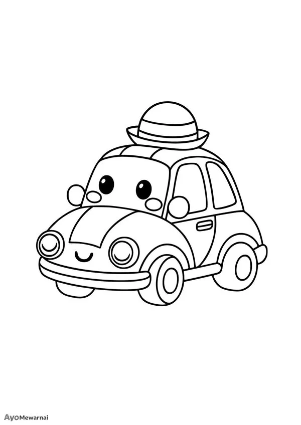 Gambar Mewarnai Mobil Kodok Bertopi