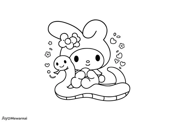 Gambar Mewarnai My Melody Bersama Ular Lucu