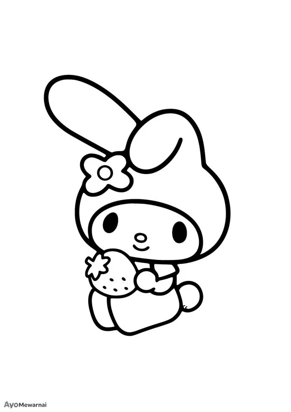 Gambar Mewarnai My Melody Memegang Stroberi