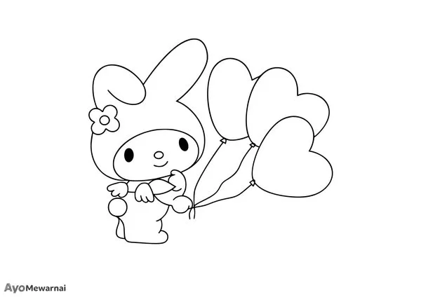 Gambar Mewarnai My Melody dan Balon Hati